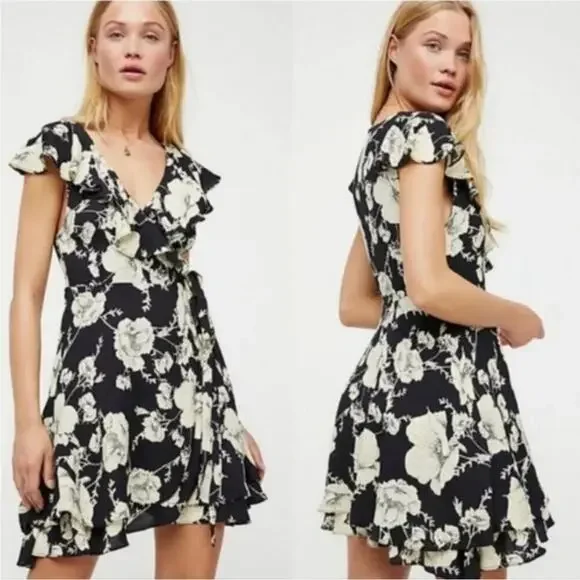 Free People French Quarter Floral Wrap Mini Dress - Picture 1 of 8